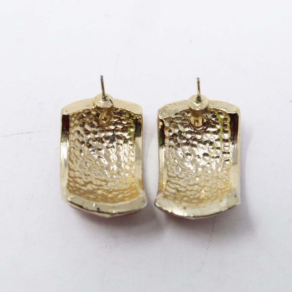 Magenta Gold Tone Pierced Post Earrings - Picture 4 of 5